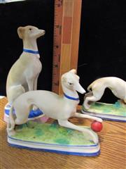ANTIQUE LOT OF 3 STAFFORDSHIRE BISQUE PORCELAIN WHIPPET DOG FIGURES - DAMAGED